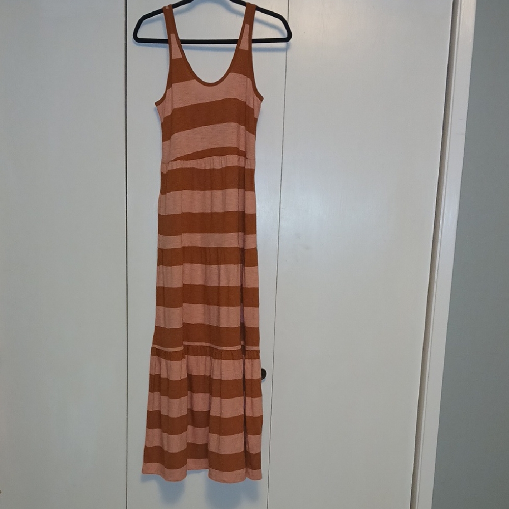 Marine Layer Pink/Burnt Orange Tiered Maxi Dress Xs